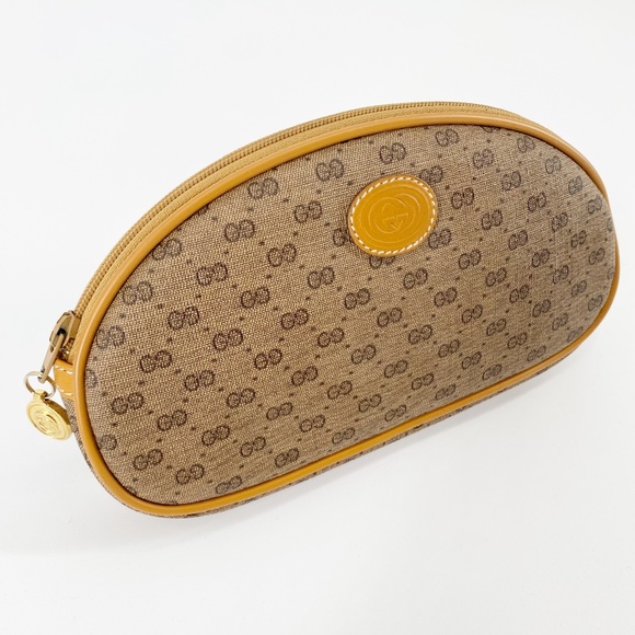 Gucci Vintage GG Monogram Tan Cosmetic Travel Toiletry Pouch Micro Clutch - Picture 3 of 10